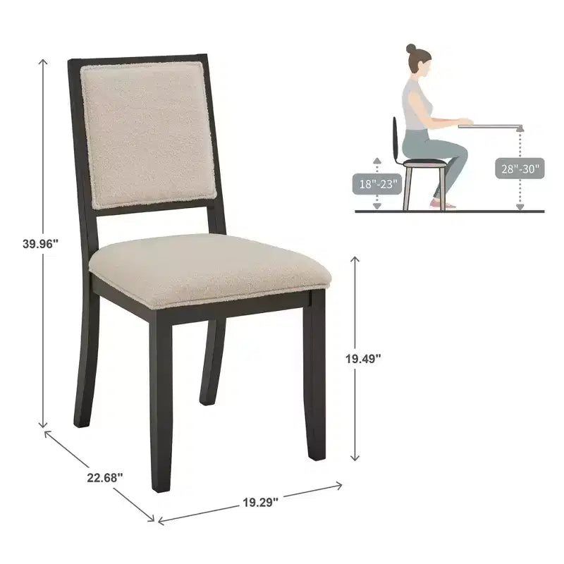 Sedia da pranzo in tessuto crema con finitura legno (set da 2)