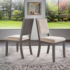 Sedia da pranzo in tessuto crema con finitura legno (set da 2)