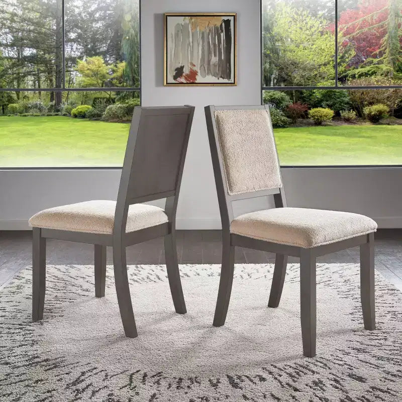 Sedia da pranzo in tessuto crema con finitura legno (set da 2)